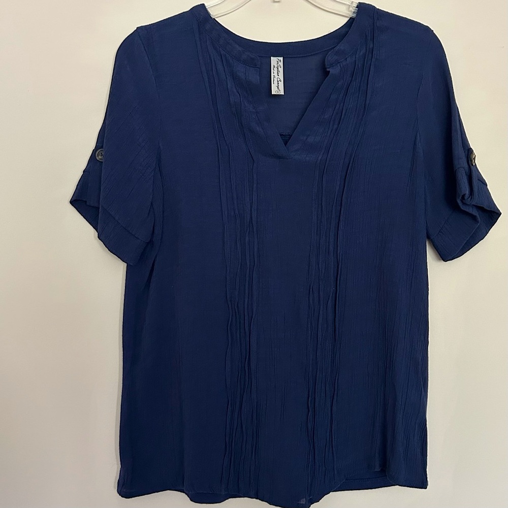 PerSeption Concept Women’s Short Sleeve Navy Blouse